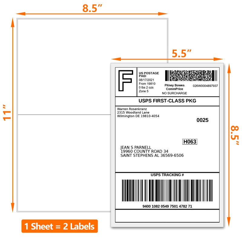 SJPACK 100 Half Sheet Shipping Labels 5-1/2" X 8-1/2" Address Blank Labels Laser/Ink Jet - Image 5